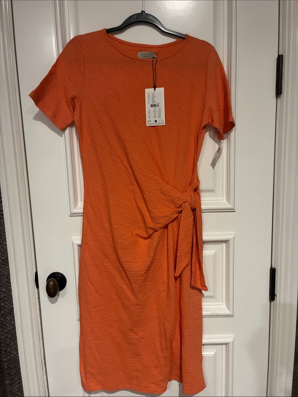 Orange Tie-Waist Short Sleeve Dress